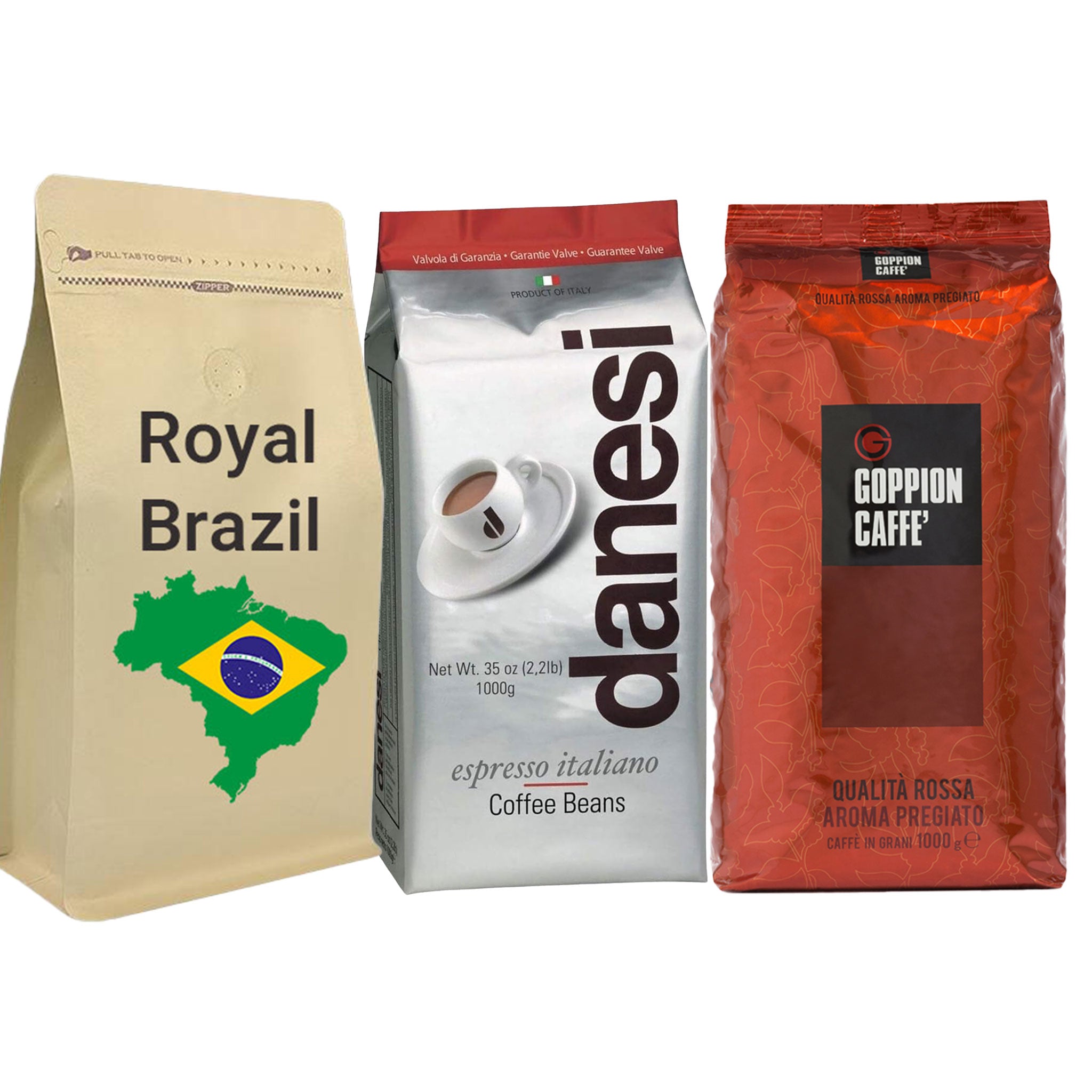 מבצע 3 ק"ג פולי קפה Royal Brazil + Goppion Rossa + Danesi Classic