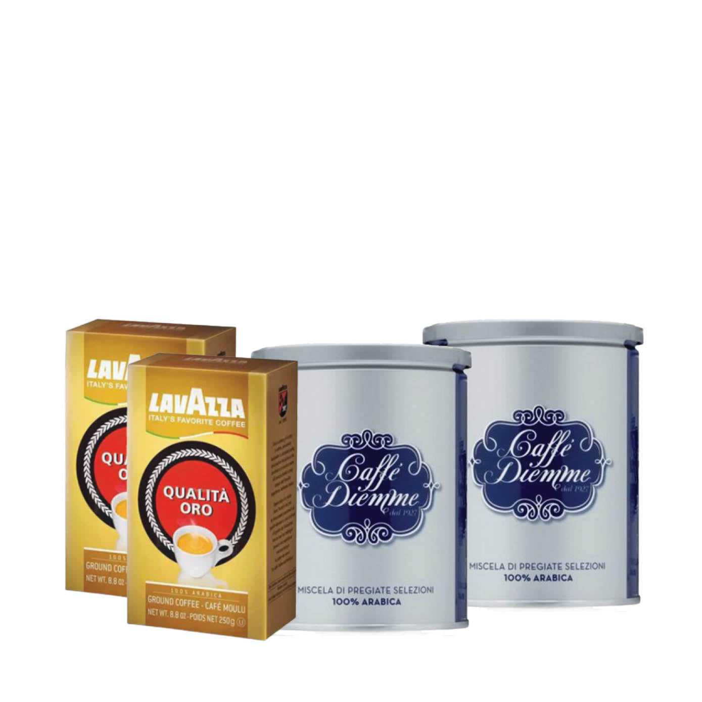 קפה טחון לוואצה Lavazza Qualita Oro + דיאמה Diemme Blue מבצע 4 אריזות קפה טחון למקינטה 250 גרם