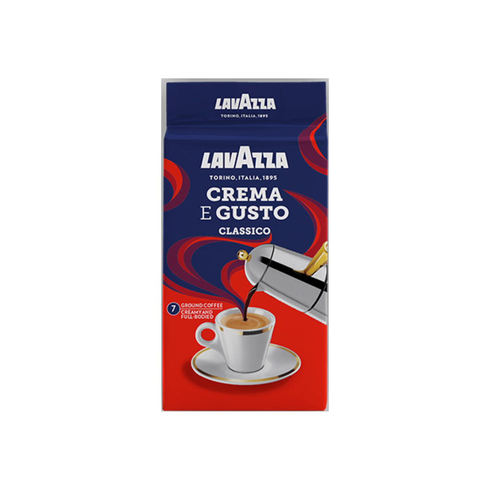 250 גרם קפה טחון lavazza crema e gusto classico 4 חבילות