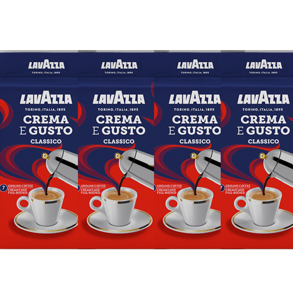 250 גרם קפה טחון lavazza crema e gusto classico 4 חבילות