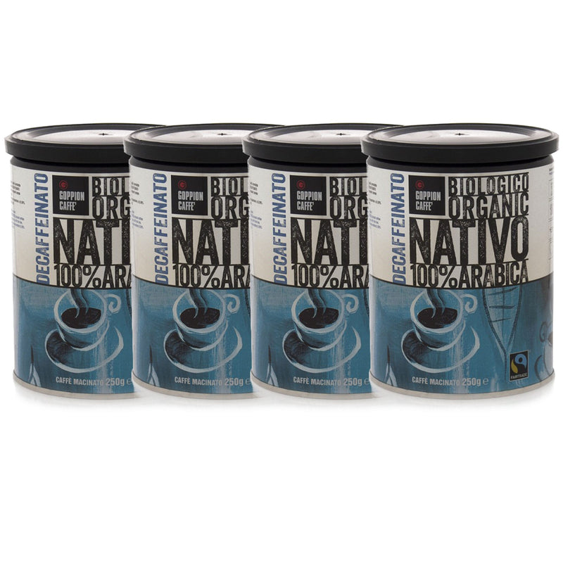 4 פחיות 250 גרם קפה טחון גופיון נטיבו נטול קפאין 100% ערביקה Goppion Nativo Decaf
