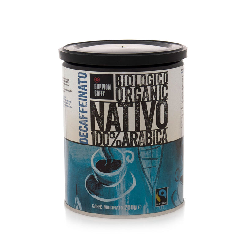 4 פחיות 250 גרם קפה טחון גופיון נטיבו נטול קפאין 100% ערביקה Goppion Nativo Decaf