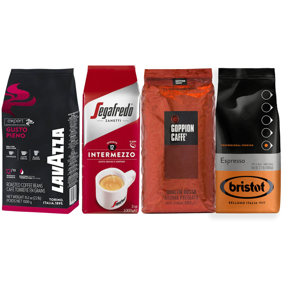 מבצע מארז 4 ק&quot;ג פולי קפה Rossa + Intermezzo + Lavazza + Bristot
