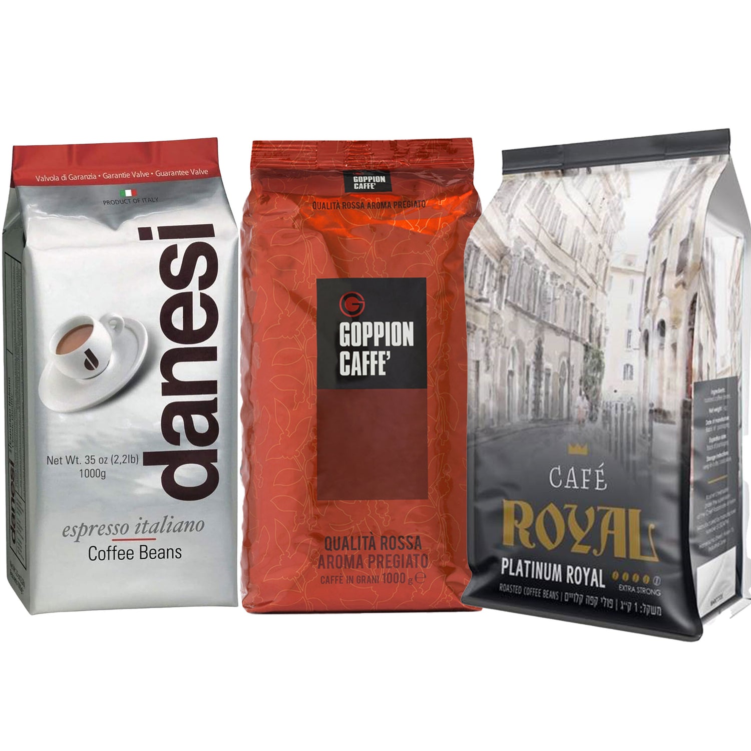 מבצע 3 ק&quot;ג פולי קפה Royal Platinum + Goppion Rossa + Danesi Classic